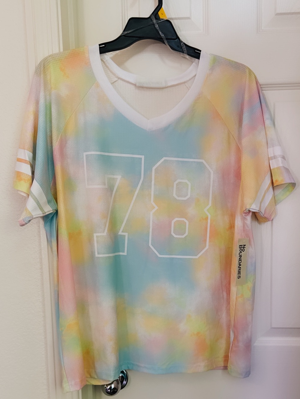 No Boundaries Pastel Tie-Dye V-Neck Jersey Top in Multi